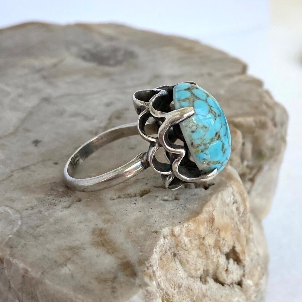 VTG Sterling Silver 925 Prong Set Oval Blue ?Hubble Glass Statement Ring Sz 5.5 - Picture 4 of 16